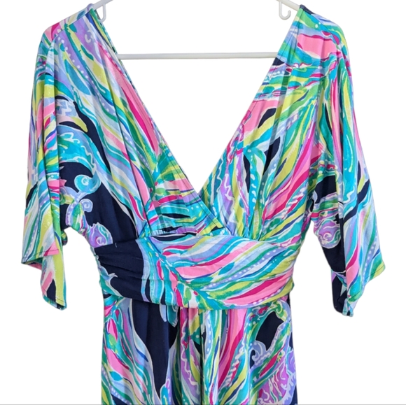 Lilly Pulitzer Parigi Maxi Dress Women Small Blue Pink Floral Paisley 3/4 Sleeve - Picture 5 of 8